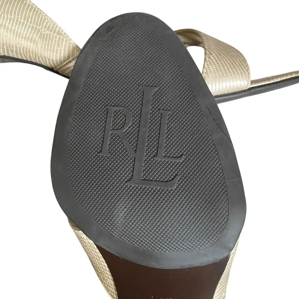 Ralph Lauren Pumps 7.5 EU 38 Gold Open Toe Princess Glam Fairy Wedding Prom